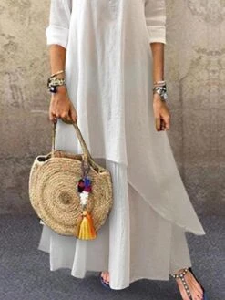 Women's Cotton Linen Dress Casual Dress Swing Dress Maxi Long Dress Cotton Blend Basic Casual Outdoor Daily V Neck Ruched Layered Half Sleeve Summer Spring Fall 2023 Loose Fit White Plain S M L XL 2XL 5 Women's Cotton Linen Dress Casual Dress Swing Dress Maxi Long Dress Cotton Blend Basic Casual Outdoor Daily V Neck Ruched Layered Half Sleeve Summer Spring Fall 2023 Loose Fit White Plain S M L XL 2XL -Cheap Plus Fit Dress Store dmiuez1679378216548