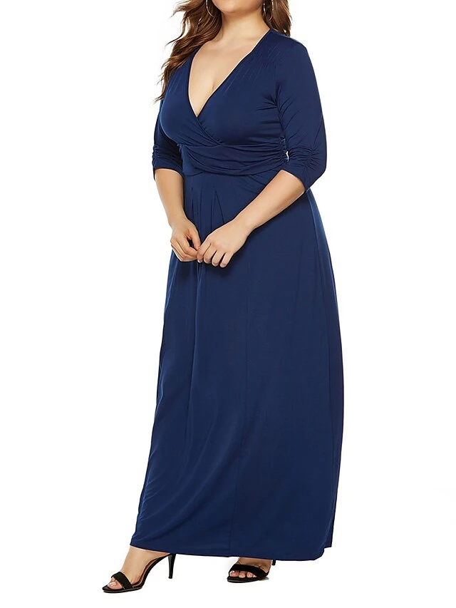 Women's Plus Size Curve Party Dress Swing Dress Formal Dress Plain Long Dress Maxi Dress 3/4 Length Sleeve Ruched Crew Neck Fashion Party Black Wine Fall Winter L XL XXL 3XL 15 Women's Plus Size Curve Party Dress Swing Dress Formal Dress Plain Long Dress Maxi Dress 3/4 Length Sleeve Ruched Crew Neck Fashion Party Black Wine Fall Winter L XL XXL 3XL - Image 15