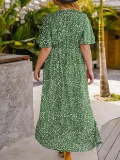 Women‘s Plus Size Curve Casual Dress Swing Dress Floral Dress Polka Dot Midi Dress Short Sleeve Print V Neck Fashion Daily Red Orange Summer Spring XL XXL 3XL 4XL -Cheap Plus Fit Dress Store dnbxib1676458010731