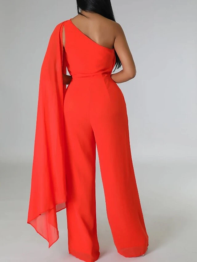 Women‘s Jumpsuit Cape Solid Color One Shoulder Wedding Business Wedding Street Slim Sleeveless Orange Red Dark Pink S M L Fall 10 Women‘s Jumpsuit Cape Solid Color One Shoulder Wedding Business Wedding Street Slim Sleeveless Orange Red Dark Pink S M L Fall - Image 10