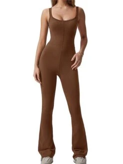 Women's Jumpsuit High Waist Solid Color Round Neck Streetwear Daily Vacation Slim Sleeveless Black Navy Blue Light Brown S M L Fall