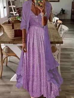 Women's Two Piece Dress Set Loose Dress Party Outdoor Fashion Streetwear Ruched Maxi Dress V Neck Half Sleeve Plain Loose Fit Red Sky Blue Purple Summer Spring S M L XL XXL -Cheap Plus Fit Dress Store dpbknc1681958121352