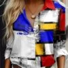 Women's Shirt Blouse Yellow Blue Orange Plaid Button Print Long Sleeve Casual Fashion Shirt Collar Regular Fit Spring &Fall
