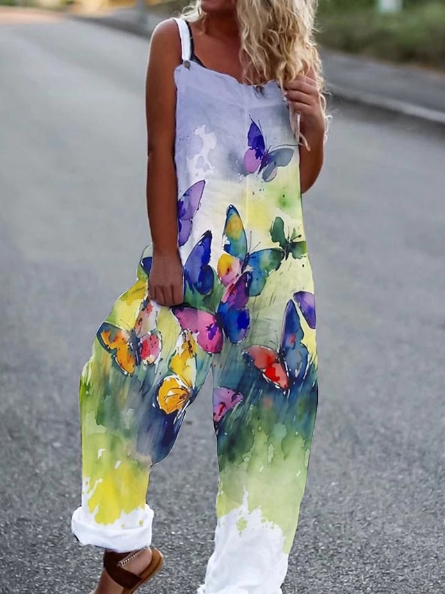 Women's Overall Print Floral Square Neck Casual Daily Vacation Harem Loose Fit Sleeveless White Yellow Light Green S M L Summer 6 Women's Overall Print Floral Square Neck Casual Daily Vacation Harem Loose Fit Sleeveless White Yellow Light Green S M L Summer - Image 6