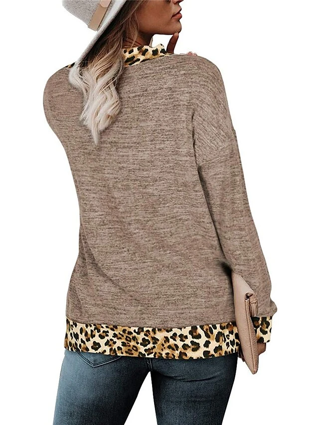 Women's T Shirt Tee Black Blue Purple Leopard Print Long Sleeve Daily Weekend Basic V Neck Regular Fit Painting Spring &Fall 11 Women's T Shirt Tee Black Blue Purple Leopard Print Long Sleeve Daily Weekend Basic V Neck Regular Fit Painting Spring &Fall - Image 11