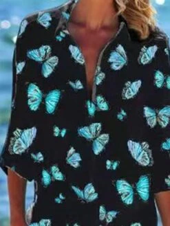 Women's Shirt Dress Beach Dress Beach Wear Mini Dress Button Pocket Fashion Casual Butterfly Turndown 3/4 Length Sleeve Loose Fit Outdoor Daily Black Green 2023 Spring Summer S M L XL -Cheap Plus Fit Dress Store dqxnpy1676892742804