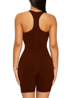 Women's Romper Backless Solid Color Halter Neck Sexy Street Going Out Regular Fit Sleeveless Green Brown White S M L Spring -Cheap Plus Fit Dress Store drarzu1655806484177