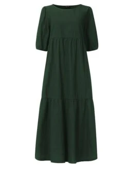 Women‘s Plus Size Curve Holiday Dress Solid Color Crew Neck Half Sleeve Fall Spring Casual Boho Maxi Long Dress Daily Vacation Dress Cotton -Cheap Plus Fit Dress Store drbvrz1631693696199