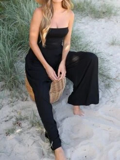 Women's Jumpsuit Pocket Solid Color Strapless Streetwear Daily Vacation Regular Fit Sleeveless Black S M L Summer -Cheap Plus Fit Dress Store drhkjs1678258858073