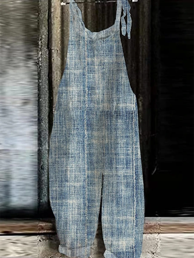 Women's Overall Print Geometric Holiday Daily Going Out Straight Loose Fit Strap Blue Dusty Blue Light Blue S M L Summer 3 Women's Overall Print Geometric Holiday Daily Going Out Straight Loose Fit Strap Blue Dusty Blue Light Blue S M L Summer - Image 3