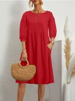 Women's Casual Dress Cotton Dress Midi Dress Cotton Basic Classic Outdoor Daily Vacation Crew Neck Ruched 3/4 Length Sleeve Fall Winter Autumn 2023 Loose Fit ArmyGreen Black White Plain S M L XL 2XL 15 Women's Casual Dress Cotton Dress Midi Dress Cotton Basic Classic Outdoor Daily Vacation Crew Neck Ruched 3/4 Length Sleeve Fall Winter Autumn 2023 Loose Fit ArmyGreen Black White Plain S M L XL 2XL -Cheap Plus Fit Dress Store drynru1693739257060