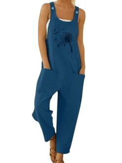 Women's Jumpsuit Pocket Print Floral U Neck Streetwear Daily Vacation Regular Fit Sleeveless Black Royal Blue Blue S M L Summer -Cheap Plus Fit Dress Store dsofvl1678257467846