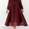 Women's Plus Size Curve Party Dress Casual Dress Lace Dress Plain Midi Dress Long Sleeve Lace Patchwork Crew Neck Fashion Party Black Wine Fall Winter L XL XXL 3XL 4XL