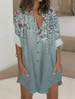Women's Shirt Dress Casual Dress Shift Dress Mini Dress Outdoor Date Vacation Polyester Fashion Modern V Neck Button Pocket 3/4 Length Sleeve Summer Spring 2023 Regular Fit White Pink Blue Bird Flower 10 Women's Shirt Dress Casual Dress Shift Dress Mini Dress Outdoor Date Vacation Polyester Fashion Modern V Neck Button Pocket 3/4 Length Sleeve Summer Spring 2023 Regular Fit White Pink Blue Bird Flower -Cheap Plus Fit Dress Store dtladr1676969400415