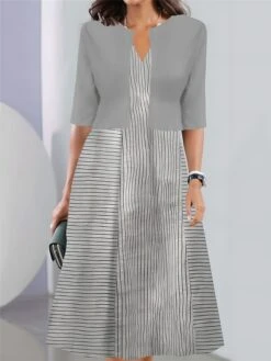 Women's Two Piece Dress Set Casual Dress Tank Dress Outdoor Daily Fashion Streetwear Pocket Print Midi Dress V Neck 3/4 Length Sleeve Stripe Regular Fit Pink Blue Sky Blue Summer Spring S M L XL XXL