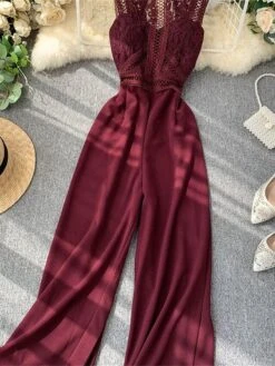 Women's Jumpsuit Lace Backless Solid Color Crew Neck Streetwear Street Going Out Regular Fit Sleeveless Black Yellow Wine One-Size Summer 33 Women's Jumpsuit Lace Backless Solid Color Crew Neck Streetwear Street Going Out Regular Fit Sleeveless Black Yellow Wine One-Size Summer -Cheap Plus Fit Dress Store dunvsv1689325614802