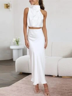 Women's Two Piece Dress Set Casual Dress Skirt Set Daily Holiday Fashion Sexy Ruched Long Dress Maxi Dress Stand Collar Sleeveless Plain Regular Fit Black White Light Green Summer Spring S M L XL 24 Women's Two Piece Dress Set Casual Dress Skirt Set Daily Holiday Fashion Sexy Ruched Long Dress Maxi Dress Stand Collar Sleeveless Plain Regular Fit Black White Light Green Summer Spring S M L XL -Cheap Plus Fit Dress Store dvxyuv1690857193820