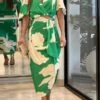 Women's Two Piece Dress Set Sheath Dress Print Dress Outdoor Holiday Casual Ruched Print Maxi Dress V Neck Half Sleeve Floral Regular Fit Green Summer Spring S M L XL XXL