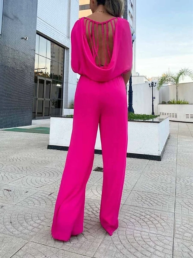 Women's Jumpsuit Backless High Waist Solid Color Crew Neck Streetwear Office Work Regular Fit Sleeveless Black Blue Fuchsia S M L Summer 7 Women's Jumpsuit Backless High Waist Solid Color Crew Neck Streetwear Office Work Regular Fit Sleeveless Black Blue Fuchsia S M L Summer - Image 7