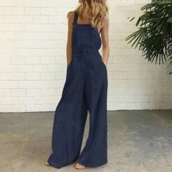 White Jumpsuits For Women Rompers Bib Slacks Wide Leg Full Length Pants Weekend Yoga Micro-elastic Plain Comfort Mid Waist Loose White Black Gray Khaki Navy Blue S M L XL XXL -Cheap Plus Fit Dress Store dylfoo1651223812271
