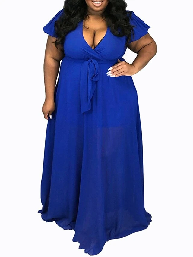 Women‘s Plus Size Curve Holiday Dress Solid Color V Neck Short Sleeve Spring Summer Casual Maxi Long Dress Daily Vacation Dress 5 Women‘s Plus Size Curve Holiday Dress Solid Color V Neck Short Sleeve Spring Summer Casual Maxi Long Dress Daily Vacation Dress - Image 5