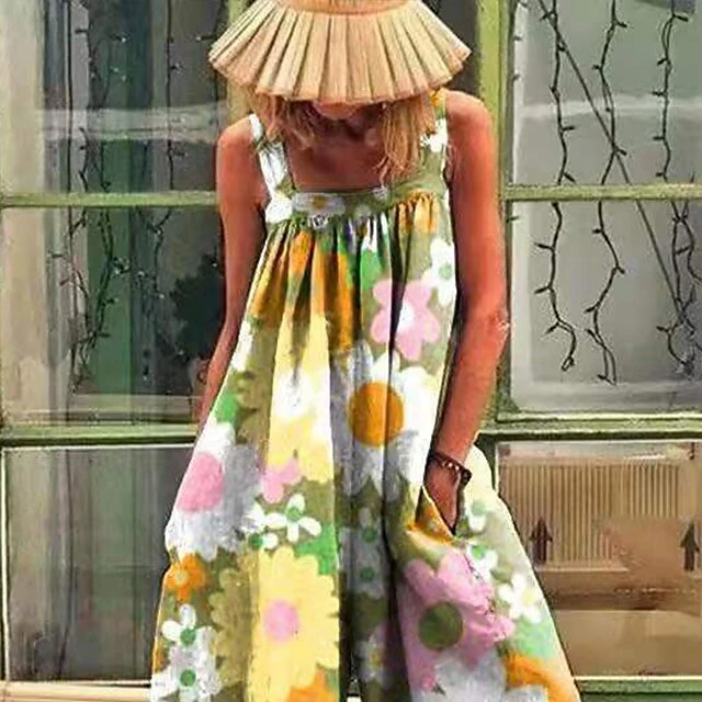 Jumpsuits For Women Summer Print Floral Strap Ordinary Straight Regular Fit Sleeveless Green Blue M L XL Spring 4 Jumpsuits For Women Summer Print Floral Strap Ordinary Straight Regular Fit Sleeveless Green Blue M L XL Spring - Image 4