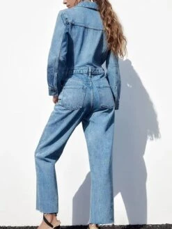 Women's Jumpsuit Button Pocket Solid Color Shirt Collar Streetwear Street Daily Regular Fit Long Sleeve Blue XS S M Fall -Cheap Plus Fit Dress Store dyvnfz1693964666572