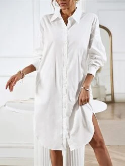 Women's Casual Dress Work Dress Shift Dress Mini Dress Outdoor Office Business Cotton Classic Modern Shirt Collar Button Pocket Long Sleeve Summer Spring Fall 2023 Loose Fit Black White Blue Pure -Cheap Plus Fit Dress Store dyzjku1688542172021