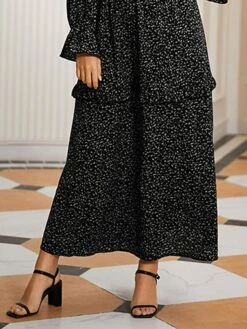 Women's Plus Size Party Dress Wedding Guest Dress Empire Waist Dresses Long Dress Maxi Dress Black Long Sleeve Print Lace Up Spring Fall Winter V Neck Fashion Winter Dress Evening Party Wedding Guest -Cheap Plus Fit Dress Store dziuzp1693535278476