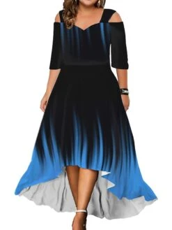 Women‘s Plus Size Curve Party Dress Wedding Guest Dress Swing Dress Long Dress Maxi Dress Black Pink Red 3/4 Length Sleeve Floral Cold Shoulder Summer Spring Fall V Neck Fashion Birthday Wedding Guest -Cheap Plus Fit Dress Store dztkaj1690428423678