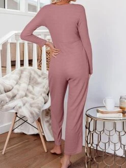 Women's Jumpsuit Button Pocket Solid Color Crew Neck Streetwear Street Daily Regular Fit Long Sleeve Black Yellow Fuchsia S M L Fall -Cheap Plus Fit Dress Store dzudfu1692269104289