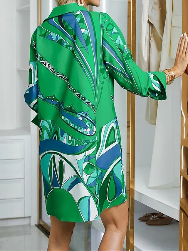 Women's Shirt Dress Casual Dress Midi Dress Outdoor Office Daily Polyester Fashion Modern Shirt Collar Button Pocket Long Sleeve Spring Fall 2023 Loose Fit Green Leaf S M L XL 2XL 3 Women's Shirt Dress Casual Dress Midi Dress Outdoor Office Daily Polyester Fashion Modern Shirt Collar Button Pocket Long Sleeve Spring Fall 2023 Loose Fit Green Leaf S M L XL 2XL - Image 3