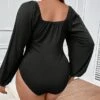 Women's Plus Size Romper Curve Solid Color Square Neck Bodycon Daily Vacation Regular Fit Long Sleeve Black XL XXL 3XL Fall