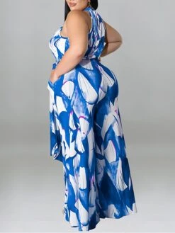 Women's Jumpsuit High Waist Print Floral Crew Neck Casual Daily Holiday Regular Fit Sleeveless Red Blue Purple XL XXL 3XL Spring -Cheap Plus Fit Dress Store eazdpk1675747211923