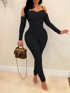 Women's Jumpsuit Backless Solid Color Square Neck Active Home Street Regular Fit Long Sleeve Green Blue Red S M L Spring -Cheap Plus Fit Dress Store ebltzo1640338358192