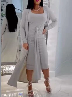 Women's Two Piece Dress Set Casual Dress Sheath Dress Outdoor Daily Fashion Streetwear Lace Up Ruched Midi Dress U Neck Long Sleeve Plain Slim Purple Gray Fall Winter S M L XL 6 Women's Two Piece Dress Set Casual Dress Sheath Dress Outdoor Daily Fashion Streetwear Lace Up Ruched Midi Dress U Neck Long Sleeve Plain Slim Purple Gray Fall Winter S M L XL -Cheap Plus Fit Dress Store ebpcjd1693902392944