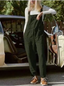 Women's Overall Bib Jumpsuit Utility Patch Pocket Solid Color Square Neck Streetwear Daily Vacation Casual Regular Fit Sleeveless Black Wine Blue S M L Summer Wide-leg Pants Vacation -Cheap Plus Fit Dress Store ebytof1684048008661