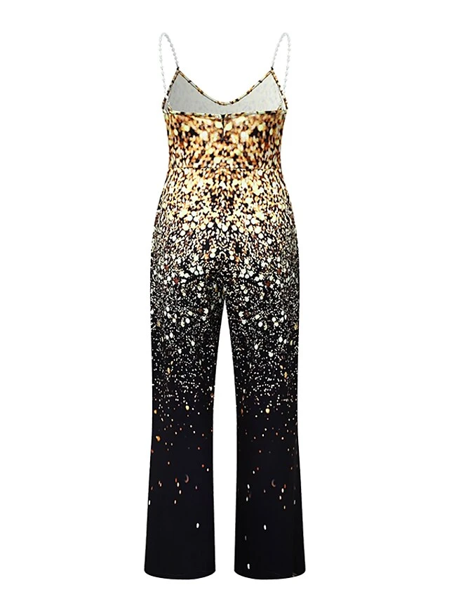 Women's Jumpsuit High Waist Gradient V Neck Elegant Daily Holiday Straight Regular Fit Spaghetti Strap Gold S M L Spring 5 Women's Jumpsuit High Waist Gradient V Neck Elegant Daily Holiday Straight Regular Fit Spaghetti Strap Gold S M L Spring - Image 5
