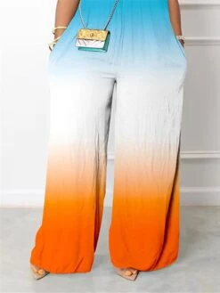 Women's Jumpsuit Pocket Print Gradient Stand Collar Streetwear Daily Vacation Regular Fit Sleeveless Blue Orange Green S M L Summer -Cheap Plus Fit Dress Store eddyww1678258872749