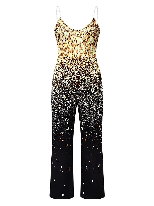 Women's Jumpsuit High Waist Gradient V Neck Elegant Daily Holiday Straight Regular Fit Spaghetti Strap Gold S M L Spring 4 Women's Jumpsuit High Waist Gradient V Neck Elegant Daily Holiday Straight Regular Fit Spaghetti Strap Gold S M L Spring - Image 4