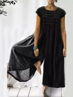 Women's Jumpsuits Casual Summer Patchwork Solid Color Crew Neck Streetwear Daily Vacation Loose Fit Short Sleeve Black Yellow Red S M L Spring 8 Women's Jumpsuits Casual Summer Patchwork Solid Color Crew Neck Streetwear Daily Vacation Loose Fit Short Sleeve Black Yellow Red S M L Spring -Cheap Plus Fit Dress Store eevmlu1677225641566