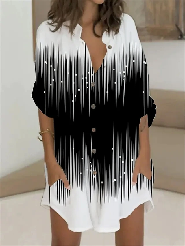 Women's Shirt Dress Casual Dress Shift Dress Mini Dress Outdoor Daily Vacation Polyester Fashion Casual Stand Collar Button Pocket Long Sleeve Summer Spring Fall 2023 Regular Fit Black White Blue 2 Women's Shirt Dress Casual Dress Shift Dress Mini Dress Outdoor Daily Vacation Polyester Fashion Casual Stand Collar Button Pocket Long Sleeve Summer Spring Fall 2023 Regular Fit Black White Blue - Image 2