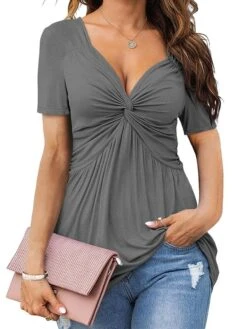 Women's Shirt Blouse Black White Yellow Plain Short Sleeve Casual Basic V Neck Regular Fit -Cheap Plus Fit Dress Store effoaq1686915331820