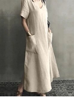Women's Linen Dress Shift Dress Midi Dress Black Pink Apricot Short Sleeve Pure Color Pocket Summer Spring Fall Crew Neck Basic Loose Fit 2023 M L XL 2XL 3XL 4XL 5XL 24 Women's Linen Dress Shift Dress Midi Dress Black Pink Apricot Short Sleeve Pure Color Pocket Summer Spring Fall Crew Neck Basic Loose Fit 2023 M L XL 2XL 3XL 4XL 5XL -Cheap Plus Fit Dress Store efxnmf1624443211854