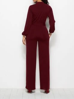 Women's Jumpsuit Lace Up Pocket Solid Color Stand Collar Streetwear Xmas Street Christmas Daily Regular Fit Long Sleeve Black Wine Red S M L Fall 37 Women's Jumpsuit Lace Up Pocket Solid Color Stand Collar Streetwear Xmas Street Christmas Daily Regular Fit Long Sleeve Black Wine Red S M L Fall -Cheap Plus Fit Dress Store egjmtk1692616052412
