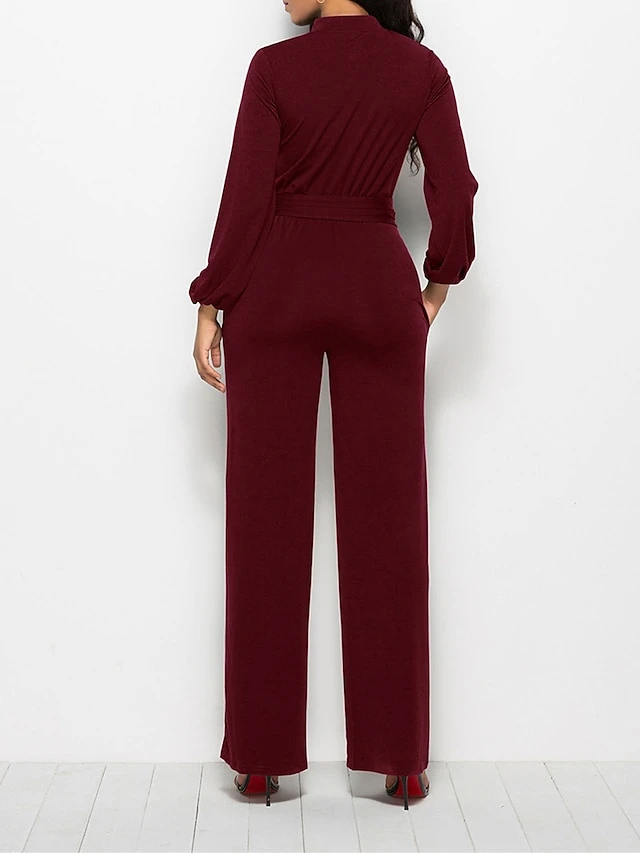 Women's Jumpsuit Lace Up Pocket Solid Color Stand Collar Streetwear Xmas Street Christmas Daily Regular Fit Long Sleeve Black Wine Red S M L Fall 18 Women's Jumpsuit Lace Up Pocket Solid Color Stand Collar Streetwear Xmas Street Christmas Daily Regular Fit Long Sleeve Black Wine Red S M L Fall - Image 18