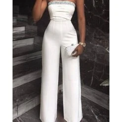 Women's Jumpsuit Solid Color Strapless Elegant Party Going Out Straight Regular Fit Strapless White S M L Spring