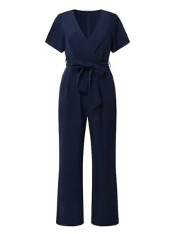Women's Jumpsuit Lace Up Ruffle Solid Color V Neck Elegant Wedding Party Regular Fit Short Sleeve Navy Blue S M L Summer 12 Women's Jumpsuit Lace Up Ruffle Solid Color V Neck Elegant Wedding Party Regular Fit Short Sleeve Navy Blue S M L Summer -Cheap Plus Fit Dress Store ehheub1688003421041