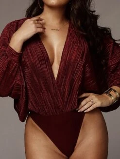 Women's Bodysuit Solid Color V Neck Sexy Street Going Out Regular Fit Long Sleeve Wine Beige Gray S M L Spring