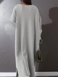 Women‘s Plus Size Casual Dress Caftan Dress Solid Color V Neck Long Sleeve Winter Fall Basic Casual Maxi Long Dress Daily Vacation Dress -Cheap Plus Fit Dress Store eidjcz1666342640279